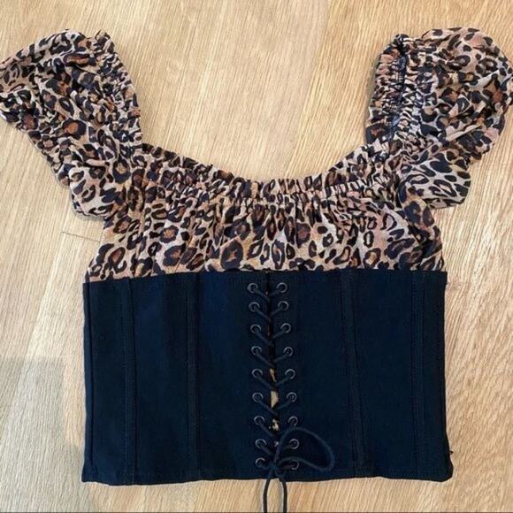 I.AM.GIA Rhia Lace Up Corset Top in Leopard and Black - Picture 3 of 11